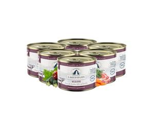 Lakefields Comida para perros húmeda de alta calidad, 61 % de vacuno, 6 x 200 g, sin cereales, comida húmeda para perros, ingredientes naturales de calidad alimentaria, manzanas, calabacines y