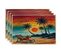 Lakeland Terrier - Juego de 4 manteles individuales de perro terrier, 12 x 18 pulgadas, diseño retro de palmera costera de playa, 4 unidades, para comedor en casa, decoración de cocina