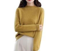 LAKEMON Suéteres de Cachemira para Mujer,Suéter Suave y Acogedor,Suéteres de Cachemira de Manga Larga con Cuello Redondo para otoño e Invierno (X-Large,Yellow)