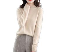 LAKEMON Suéteres de Cachemira para Mujer,Suéter Suave y Acogedor,Suéteres de Cachemira de Manga Larga con Cuello Redondo para otoño e Invierno (Large,Beige)