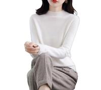 LAKEMON Suéteres de Cachemira para Mujer,Suéter Suave y Acogedor,Suéteres de Cachemira de Manga Larga con Cuello Redondo para otoño e Invierno (Large,White)