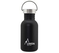 LAKEN Botella de Agua de Acero Inoxidable (0,50L - Negro) con Tapón Vintage - Reutilizable y Sostenible para Niños y Adultos: Ideal para Deporte, Escuela, Café