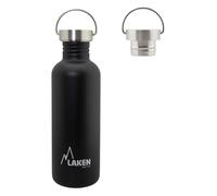Laken sehr robuste Edelstahlflasche Schwarz mit Deckel Unisex-Botella de Acero Inoxidable Muy Resistente para Adultos, 1 L, Color Negro, con Tapa Vintage 1