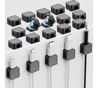 Lakeronelove 20 Pcs Magnetic Cable Organizer, Self-Adhesive Cable Holders, Adjustable Cable Organizer for Desk/Nightstands/Charging Cables/HDMI/USB-Black