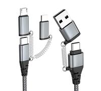 Lakeronelove Multi Cable de Carga, Cable USB C/USB A a Phone/USB C/Micro 60W PD 3.0 Carga Rápida Nylon Trenzado y Sincronización Compatible con Phone Pad Galaxy Huawei Xiaomi OnePlus Realme (2m)