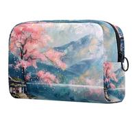 Lakeside Cabin - Neceser de viaje con diseño de cerezo para mujer, bolsa organizadora de maquillaje grande con cremallera, multicolor, 18.5x7.5x13cm/7.3x3x5.1in, Neceser