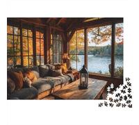 Lakeside Cottage,Autumn Scenery Outside The Window Rompecabezas Sostenibles Estampados para Adultos De Madera De 1000pcs (75x50cm)