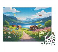Lakeside Village Puzzle para Adultos 1000Pc Recyclable Paper Colorful Meadow Jigsaw Puzzle Parent Child Game Props Desarrollo de la Inteligencia de Niños y Niñas Toy 38x26cm/1000pcs