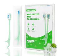 Lakeyface - Juego de cepillos de dientes de viaje 5 en 1, mini cepillos de dientes desechables prepegados con pasta de dientes + raspador de lengua