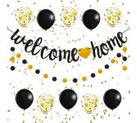 lakigoes Set de decoración de bienvenida al hogar - Welcome Home Party Decor Negro Oro con pancartas, banderines, guirnalda de papel y globos para baby shower, fiesta familiar, fiesta de inauguración