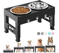 LAKIPETN Cuencos elevados para perros con 2 cuencos de acero inoxidable y 5 platos elevados de altura ajustables que se ajusta a 3.1 pulgadas, 9 pulgadas, 10 pulgadas, 12 pulgadas de alto, color negro