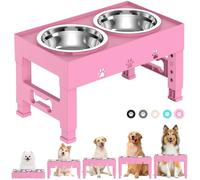 LAKIPETN Cuencos elevados para Perros de 5 Alturas Ajustables, Soporte Antideslizante Que se Ajusta a 3.1 Pulgadas, 9 Pulgadas, 10 Pulgadas, 11 Pulgadas y 12 Pulgadas con 2 Cuencos elevados de Acero