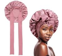 LAKJUOZ 1 Piezas Gorro Saten Pelo Rizado Ajustable Gorro Pelo Rizado Dormir Gorros De Satén Para Pelo Rizado Con Banda Ancha Elástica Para Mujeres Y Niñas