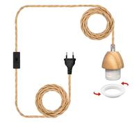 LAKONEI 16.7FT Lámpara Colgante de Cuerda de Cáñamo, Portalámparas E27 Con Cable Cable con Interruptor y Enchufe, Plug In DIY Lámpara Colgante Para Vintage Kit de Lámpara Colgante(Sin Bombilla)