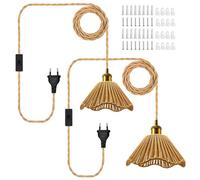 LAKONEI 2 Piezas Lámpara Colgante de Cuerda de Cáñamo, 510 CM Lampara de Cuerda con Enchufe, E26/E27 Portalámparas con Interruptor Pantalla de Cuerda de Cáñamo Tejida a Mano Lámpara Colgante Bohemia