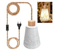 LAKONEI 500CM Lámpara Colgante con Interruptor, E26 E27 Lámpara Colgante con Cuerda de Cáñamo, Pantalla de Reno Beige Impresa en 3D DIY Portalámparas Lámpara de Cáñamo de Techo Vintage(Sin Bombilla)