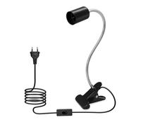 LAKONEI Portalámparas E27 con Pinza Flexo, Lámpara de Clip de metal con EU Enchufe y 220 CM Cable, Lampara Lectura Pinza Cuello de Cisne Ajustable de 350 mm para Cama, Escritorio (Negro)