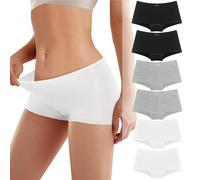 Lakpoau Braguitas Boxer Mujer Algodon, Shorts Tipo Bóxer Bragas Pantalónes Cortos, Elástico Bragas Culotte Shorts con Entrepierna Algodón, Ropa Interior Segura y Cómoda Pack de 6 Negro Blanco Gris M