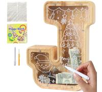 Lakpopya Hucha de Madera Grande para Infantil Adultos Hucha Cerdito Personalizada de A-Z con Zona de Destino Hucha Billetes Transparente para Regalo Decoración Bautizo (J)