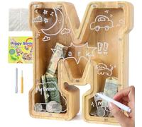 Lakpopya - Hucha de madera grande para niño y adulto, hucha de cerdo personalizada con zona de destino, alcancía transparente creativa para regalo y decoración bautismo (M)