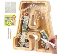 Lakpopya Hucha de madera grande personalizada A-Z con área de destino, abatible transparente para decoración y regalo, bautizo