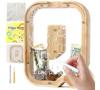 Lakpopya Hucha de Madera para Infantil Hucha Cerdito Personalizada de A-Z Hucha Billetes Transparente para Regalo Decoración Bautizo (Q)