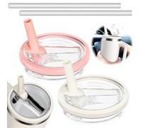 LAKPYN 2 Pcs Tapa De Repuesto Para Stanley Cup Accesorios,Tapa De Repuesto a Prueba De Fugas Para Stanley Cup 40 Oz,Tapas Flip Straw Reutilizable Con Pajitas(Rosa & Beige)