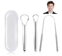 LAKPYN 3 Pezzi Raschietto por Lingua, Puliscilingua en Acero Inoxidable, para Alito Fresco e Higiene Oral, Diseño Ergonómico