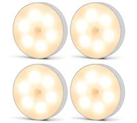 LAKPYN 4 Piezas Luces de sensor de movimiento recargables USB para interior, Sensor de cuerpo humano + sensor de luz, Luces nocturnas para dormitorio,armario de escalera（luz cálida 0,6 W 500 mA）