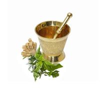 LAKSHMI'S EAGLE Latón Mortero y maja Hamam Dasta Utensilios de cocina Trituradora de hierbas Molinillo de especias Tazón Molcajete Herramientas de cocina Mortero Maja Juego de 2 piezas
