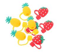 LALADEFIEE 10piezas Tapas Antipolvo De Paja Para Piña y Fundas Reutilizables Para Pajitas De Silicona Tapas Para Pajitas Forma De Fruta
