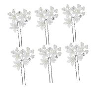 LALADEFIEE 12piezas Horquillas u Forma De Flor Perlas Blancas Clips De Cabello Elegantes Para Novias y Fiestas Tocados Para Mujeres y Niñas