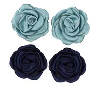 LALADEFIEE 2 Pares de Flores Decorativas de Tela para Zapatos, Adornos DIY de 6 Cm, Color Azul Marino y Verde Azul Nilo, Accesorio para Decoración de Calzado, Adecuado para Bodas y Uso