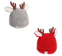 LALADEFIEE 2 Piezas Gorro de Punto de Invierno Gorro Cálido Infantil de Lana Rojo, Diseño Grueso, Dibujo de Cervatillo, Niña, Estilo Cartoon