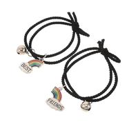 LALADEFIEE 2 Uds. Pulseras Con Dijes Para Mejores, Pulseras A Juego, Pulseras Para Atar El Pelo Con Campanas De Arcoíris De La Amistad Para Ocasiones Especiales, Accesorios