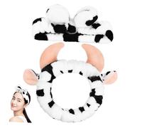 LALADEFIEE 2piezas Diadema De Vaca Cuidado Spa Lavado Facial Dibujos Animados Banda Elástica