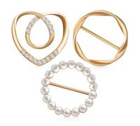 LALADEFIEE 3 Clips para Ropa de Mujer de Aleación Dorada Diseño de Corazón Perla y Aro Hebillas Decorativas Gemas de Imitación para Camisetas Corbatas y Bufandas Accesorios Versátiles