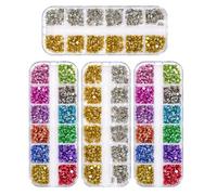 LALADEFIEE 4 Cajas de Adornos Metálicos para Uñas con Remaches Cónicos Dorados y Plateados Caja Organizadora de 12 Compartimentos Joyas para Uñas de Halloween y Decoración para Fiestas