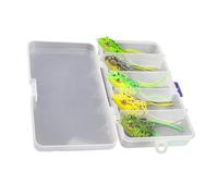 LALADEFIEE 5 Piezas Señuelo de Pesca Rana de Superficie con Cuerpo Detallado en PVC, Peso 130g, Incluye Caja de Aparejos y 2 Ganchos para Pesca Efectiva Color