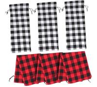 LALADEFIEE 6piezas Bolsas para Vino Tinto Bolsas De Cuadros con Cordón para Botellas De Vino para Decoración De Navidad