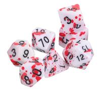 LALADEFIEE 7 Dados de Sangre Poliedro para Juegos de rol, Accesorios Divertidos para Fiestas, Color Blanco Puntos Rojos, Tamaño Estándar, Pack de 7 Unidades para Mesa y Eventos de Halloween