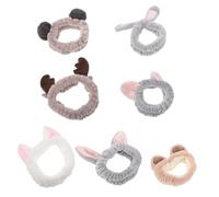 LALADEFIEE 7 Piezas Diadema Limpiadora Elástica Afelpada para Lavarse la Cara Set de Diademas de Spa Orejas de Oso Accesorios de Cuidado Piel para Mujeres el Baño