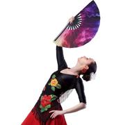 LALADEFIEE Abanico Plegable de Tela 33 Cm Grande, Abanico Colorido Rojo y Azul Estilo Estrellado, Ventilador Portátil para Baile y Decoración en Escenario