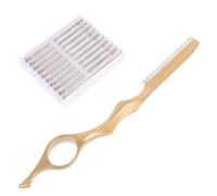 LALADEFIEE Aleación de Zinc y Acero Inoxidable Maquinilla de Afeitar Manual, para Peluquería, Kit para Cortar el Pelo, Dorado, con 10 Cuchillas de Repuesto, para Texturizar y Desbastar
