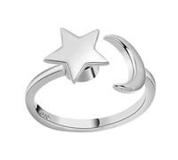 LALADEFIEE Anillo De Dedo Ajustable Estrella y Luna Anillo Abierto Para Mujer Joyería Blanca Tamaño Regulable Adecuado Para Bodas y Fiestas