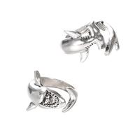 LALADEFIEE Anillos Abiertos para Mujer y Pareja Estilo Vintage de Tiburón Doble Cabezal, Aleación Ajustable, Diseño Envolvente para Dedo Pulgar, Set de 2 Piezas, Uso Casual y Obsequio