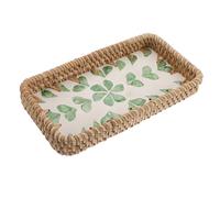 LALADEFIEE Bandeja Rectangular Tejida de Ratán Pequeña 21,5X11,8 CM Adornos de Conchas, Organizador de Maquillaje para Tocador y Escritorio, Cesta Multifuncional para Salón y Baño
