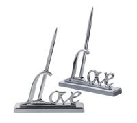 LALADEFIEE Bolígrafos para de Bodas Chapados en Oro Soporte Corazón, Pack de 2 Unidades Color Plata, Bolígrafos Metálicos para Firmar Libros de Invitados y de Recepción