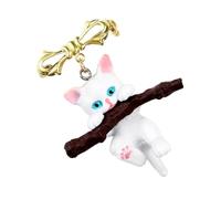 LALADEFIEE Broche Gato Delicado y Creativo Diseño de Gato Sosteniendo Rama Accesorio Ligero y Resistente para Ropa y Solapas Regalo Original para Mujeres y Niñas