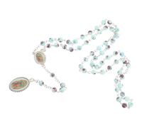 LALADEFIEE Collar de Rosario de Cuentas Verdes Nuestra Señora de Guadalupe, Collar de Aleación para Hombre, Cadena de Joyería Masculina Estética, Rosario Resistente para Uso Diario y